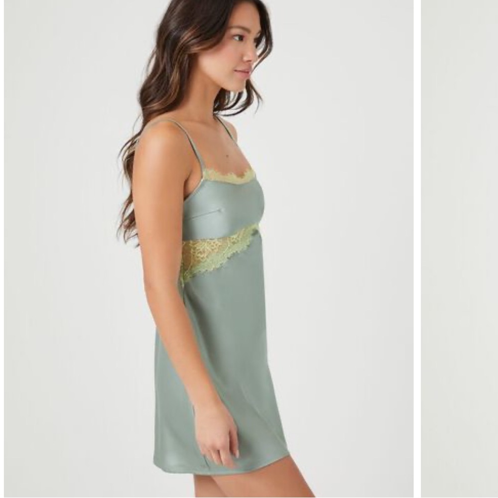 Lace-trim satin slip dress - Picture 4 of 4